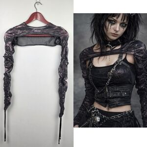 Darker Wavs Grunge Mesh Shrug Long Sleeve Top Sheer Black Irridecent Women Sz XS